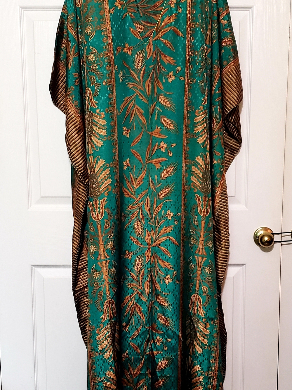 Ashro Teal and Gold Botanical Print Caftan